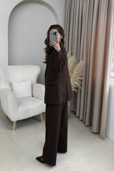 TWO BUTTONS JACKET+TROUSERS CLASSIC WOMEN SET DARK BROWN/KAE - 3