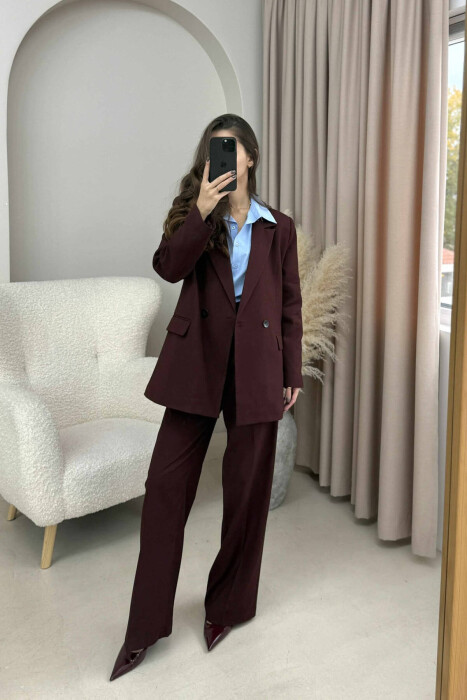 TWO BUTTONS JACKET+TROUSERS CLASSIC WOMEN SET DARK BURGUNDY/VISHNJE E ERRET - 2