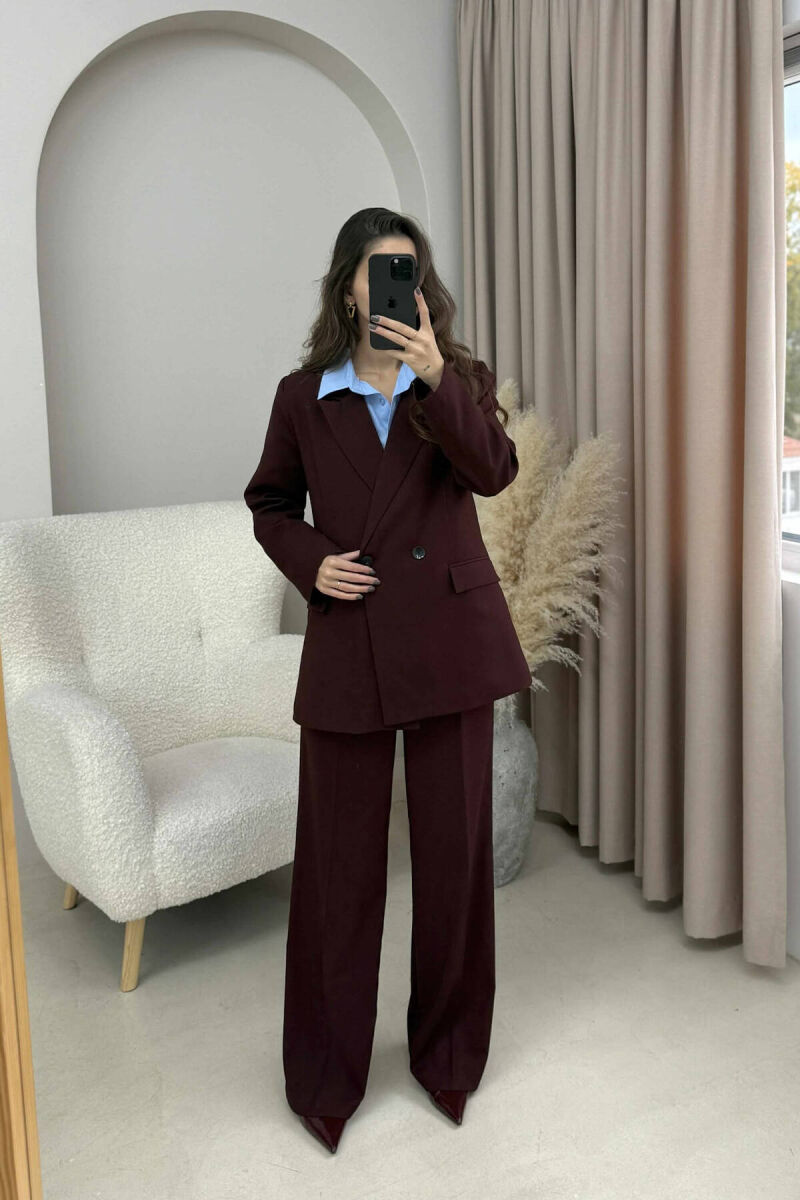 TWO BUTTONS JACKET+TROUSERS CLASSIC WOMEN SET DARK BURGUNDY/VISHNJE E ERRET - 3