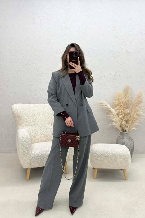 TWO BUTTONS JACKET+TROUSERS CLASSIC WOMEN SET DARK GREY/GEE 