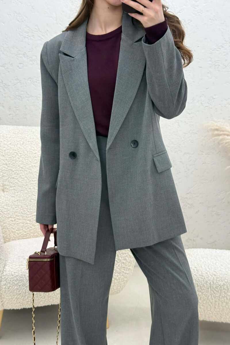 TWO BUTTONS JACKET+TROUSERS CLASSIC WOMEN SET DARK GREY/GEE - 3