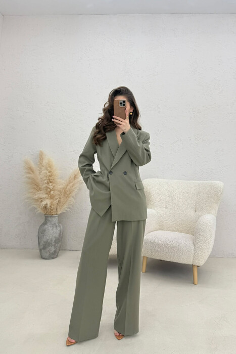 TWO BUTTONS JACKET+TROUSERS CLASSIC WOMEN SET GREEN/JESHILE - KLAUDIO FASHION