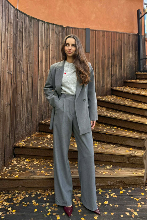 TWO BUTTONS JACKET+TROUSERS CLASSIC WOMEN SET GREY/GRI 