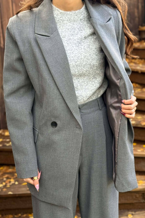 TWO BUTTONS JACKET+TROUSERS CLASSIC WOMEN SET GREY/GRI - 2