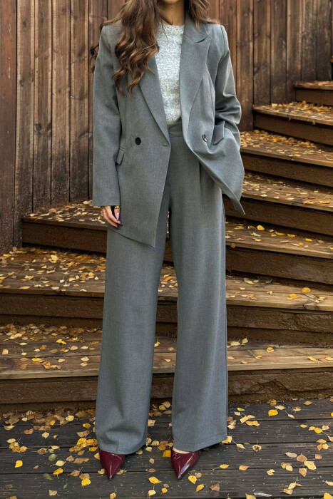 TWO BUTTONS JACKET+TROUSERS CLASSIC WOMEN SET GREY/GRI - 4