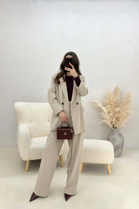 TWO BUTTONS JACKET+TROUSERS CLASSIC WOMEN SET LIGHT BEIGE/BZHZB - KLAUDIO FASHION