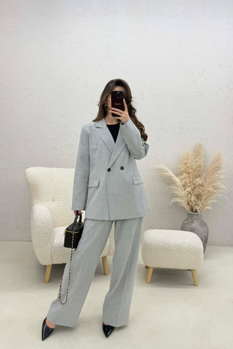 TWO BUTTONS JACKET+TROUSERS CLASSIC WOMEN SET LIGHT GREY/GZ 