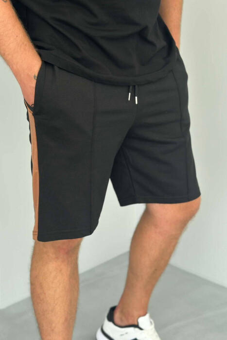 TWO COLOR ELASTIC WAIST MEN SHORTS BLACK/ E ZEZE - 1