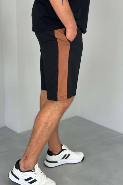 TWO COLOR ELASTIC WAIST MEN SHORTS BLACK/ E ZEZE - 2