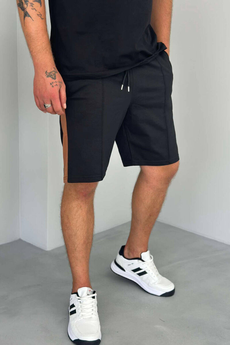 TWO COLOR ELASTIC WAIST MEN SHORTS BLACK/ E ZEZE - 3