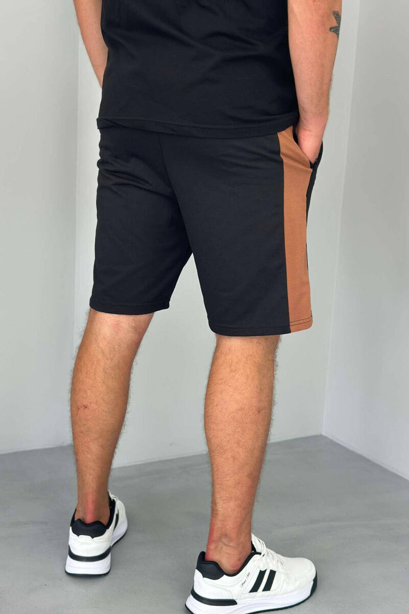 TWO COLOR ELASTIC WAIST MEN SHORTS BLACK/ E ZEZE - 4