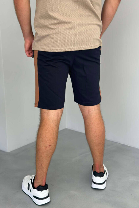 TWO COLOR ELASTIC WAIST MEN SHORTS DARK BLUE/BEE - 2
