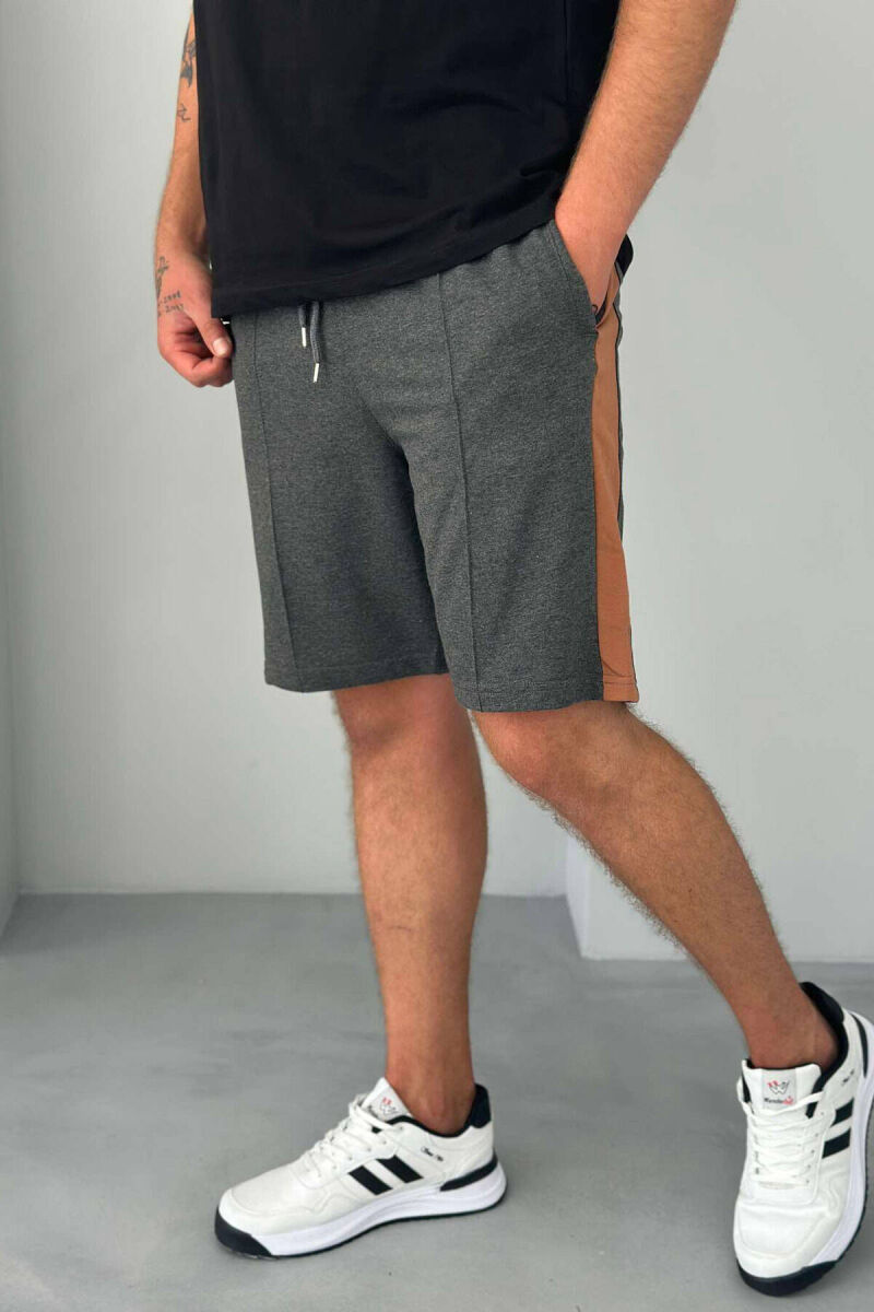 TWO COLOR ELASTIC WAIST MEN SHORTS DARK GREY/GEE - 1
