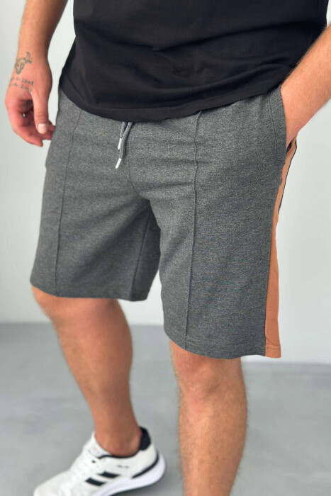 TWO COLOR ELASTIC WAIST MEN SHORTS DARK GREY/GEE - 2