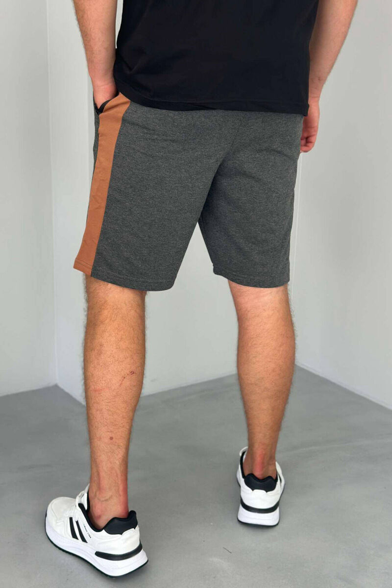 TWO COLOR ELASTIC WAIST MEN SHORTS DARK GREY/GEE - 3