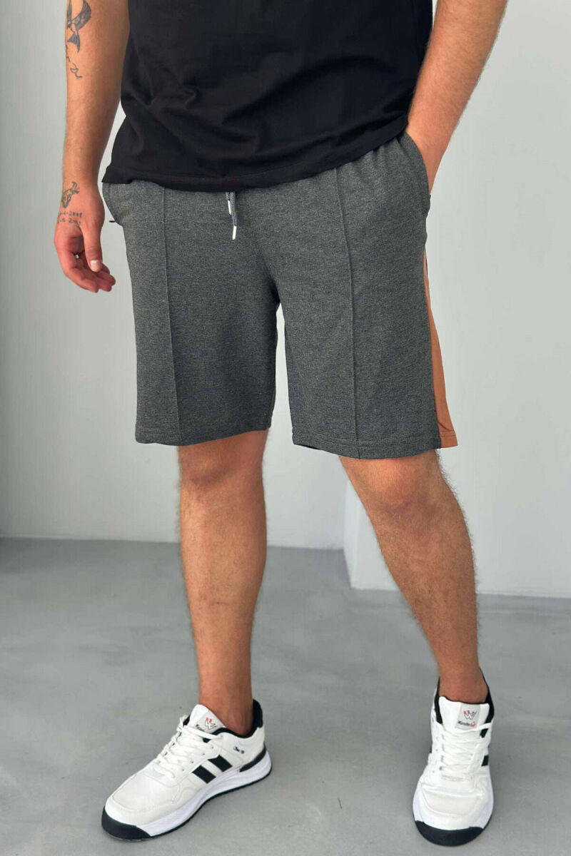 TWO COLOR ELASTIC WAIST MEN SHORTS DARK GREY/GEE - 4
