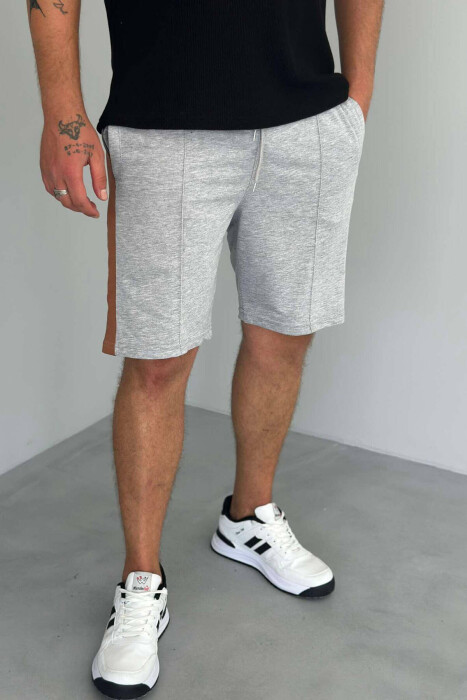 TWO COLOR ELASTIC WAIST MEN SHORTS GREY/GRI 