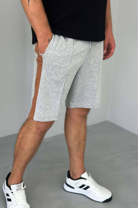 TWO COLOR ELASTIC WAIST MEN SHORTS GREY/GRI - 3