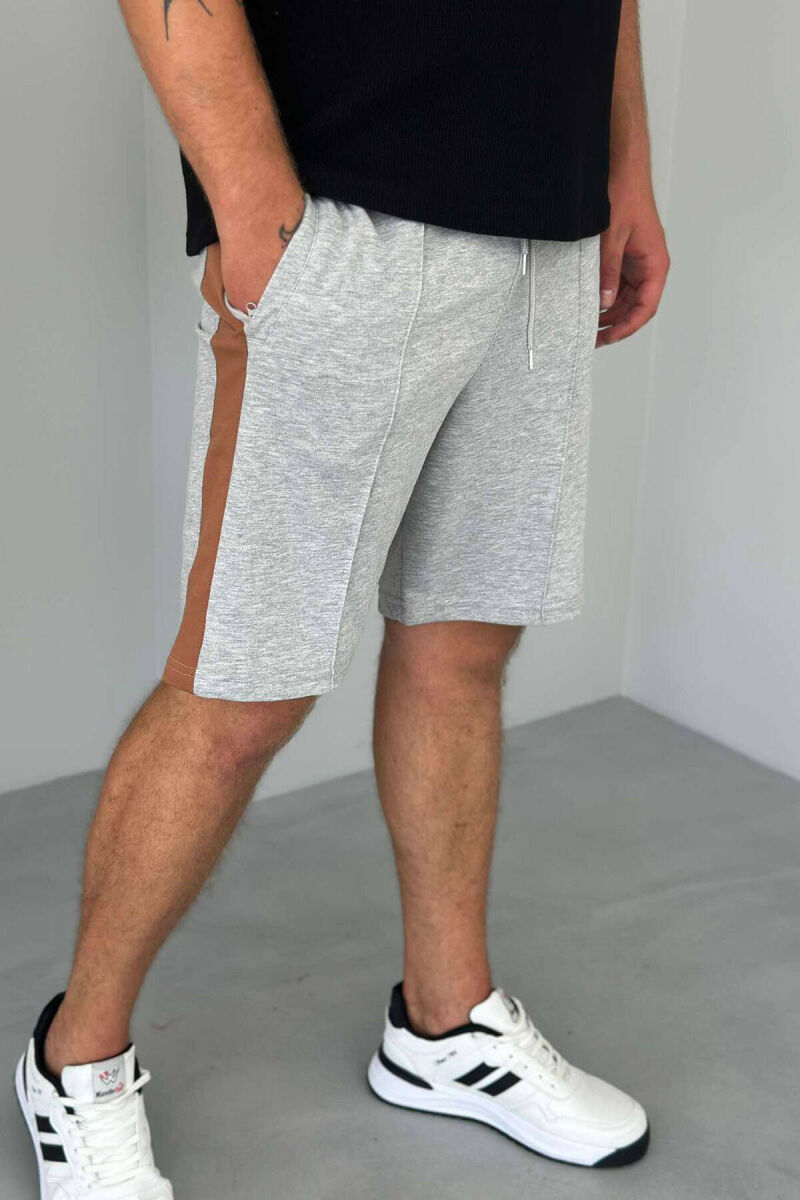 TWO COLOR ELASTIC WAIST MEN SHORTS GREY/GRI - 3
