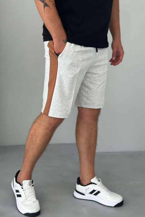 TWO COLOR ELASTIC WAIST MEN SHORTS LIGHT GREY/GZ 