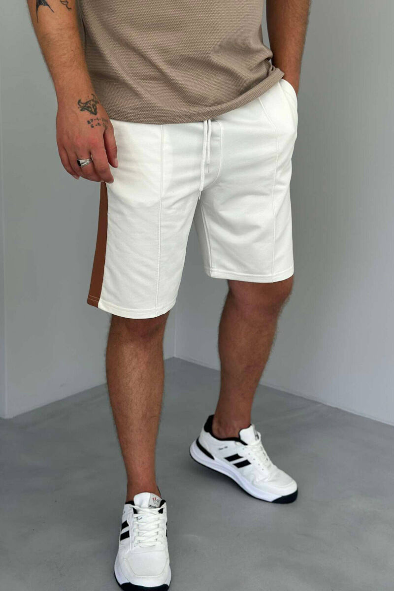 TWO COLOR ELASTIC WAIST MEN SHORTS WHITE-E BARDHE - 1
