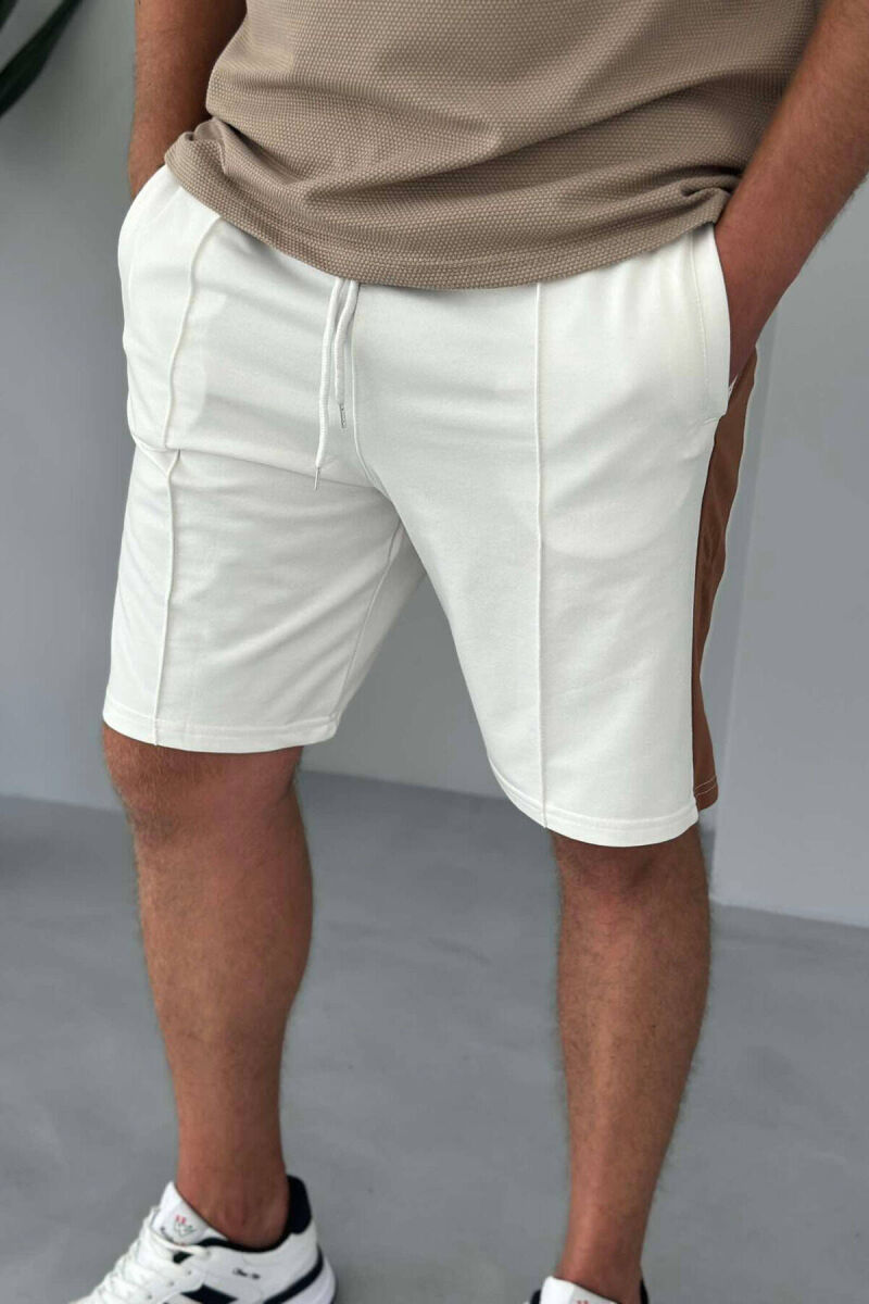 TWO COLOR ELASTIC WAIST MEN SHORTS WHITE-E BARDHE - 3