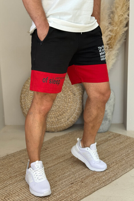TWO COLOR FRONT WRITTING MEN SHORTS BLACK-RED/ZEKU - KLAUDIO FASHION