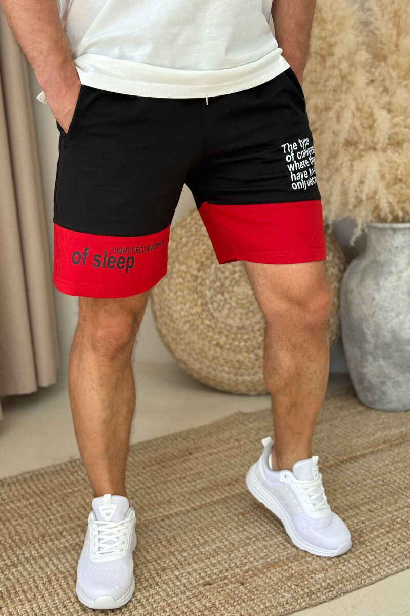 TWO COLOR FRONT WRITTING MEN SHORTS BLACK-RED/ZEKU - 2