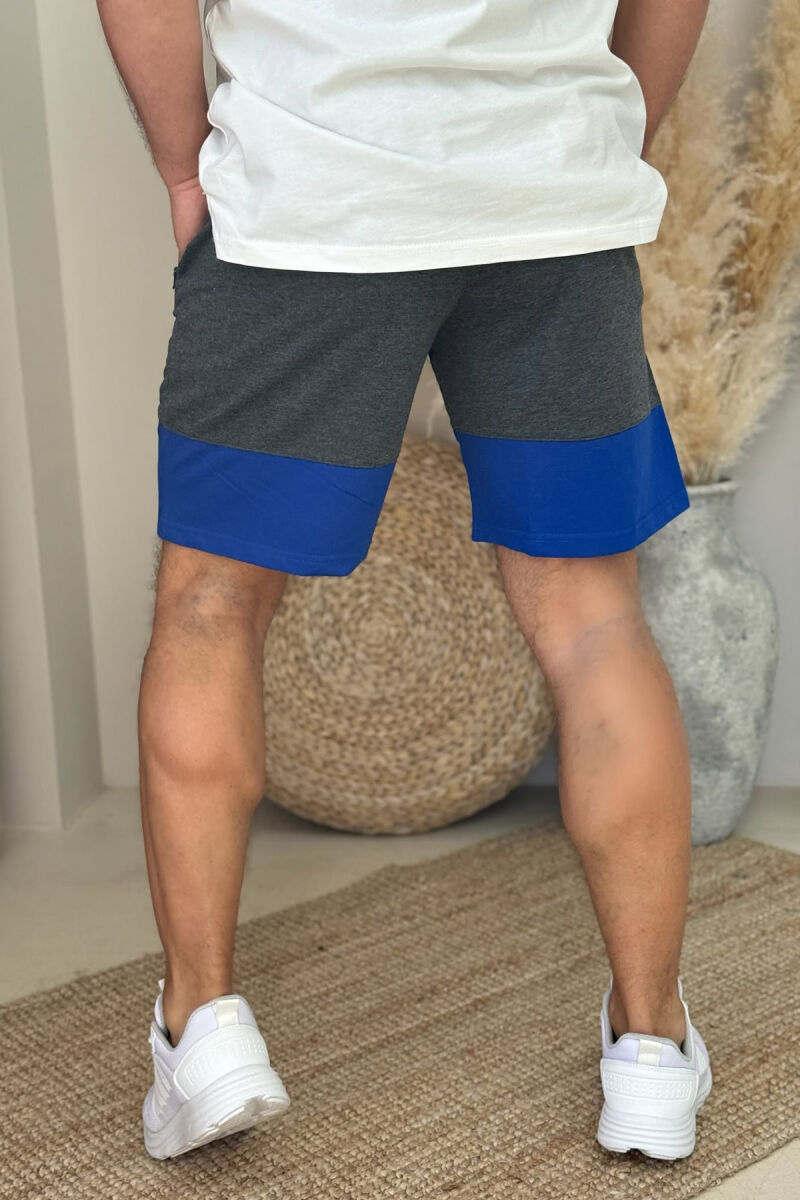 TWO COLOR FRONT WRITTING MEN SHORTS DARK GREY+BLUE/GEEBL - 3