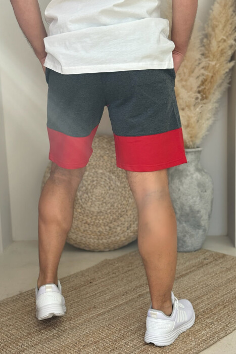 TWO COLOR FRONT WRITTING MEN SHORTS DARK GREY+RED/GEEKU - 3