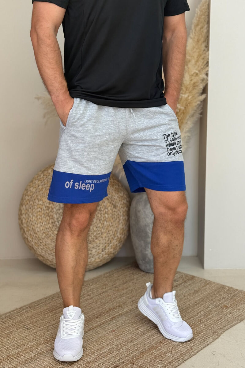 TWO COLOR FRONT WRITTING MEN SHORTS GREY-BLUE/ GRBL - 1