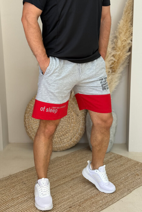TWO COLOR FRONT WRITTING MEN SHORTS GREY-RED/GRKU - 1