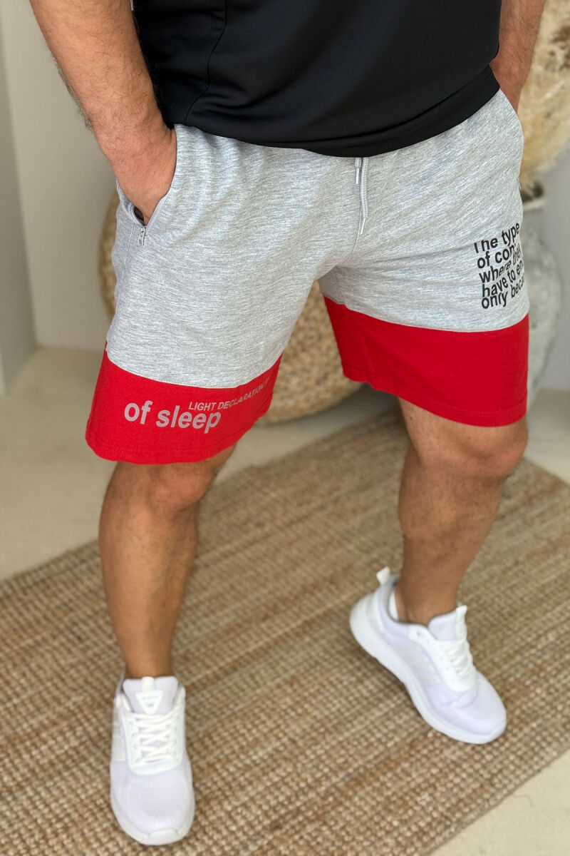 TWO COLOR FRONT WRITTING MEN SHORTS GREY-RED/GRKU - 2