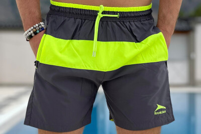 TWO COLOR SIMPLE MAN SWIM WEAR GREY-NEON/GRNE - 2