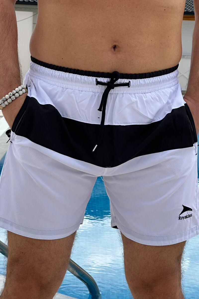 TWO COLOR SIMPLE MAN SWIM WEAR WHITE-BLACK/BAZE - 1