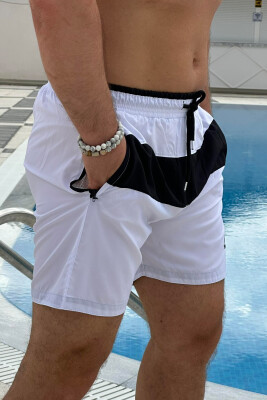 TWO COLOR SIMPLE MAN SWIM WEAR WHITE-BLACK/BAZE - 2