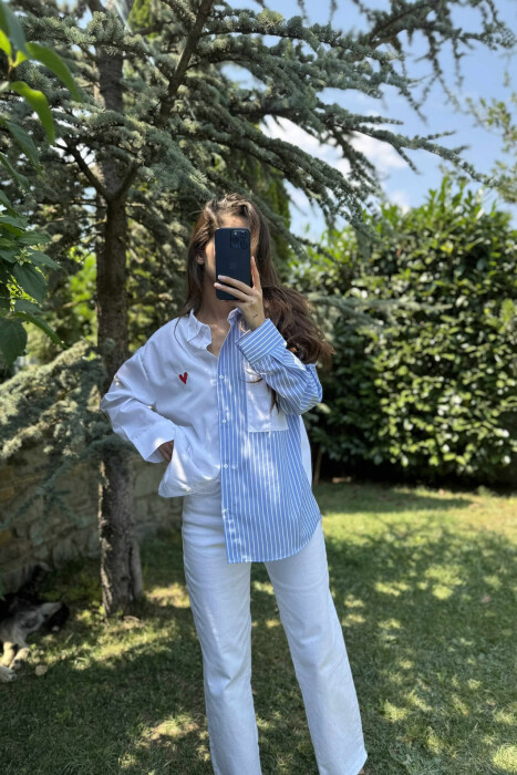 TWO COLORS HEART WOMAN SHIRT BLUE-WHITE/BLBA - 7