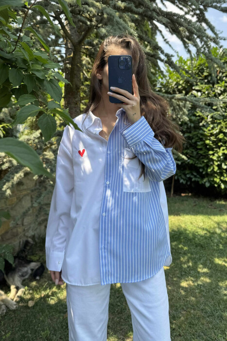 TWO COLORS HEART WOMAN SHIRT BLUE-WHITE/BLBA - 8