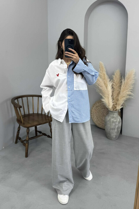 TWO COLORS HEART WOMAN SHIRT BLUE-WHITE/BLBA - 1