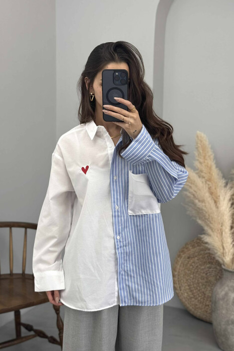 TWO COLORS HEART WOMAN SHIRT BLUE-WHITE/BLBA - 3