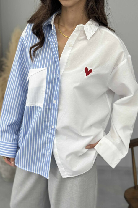 TWO COLORS HEART WOMAN SHIRT BLUE-WHITE/BLBA - 4