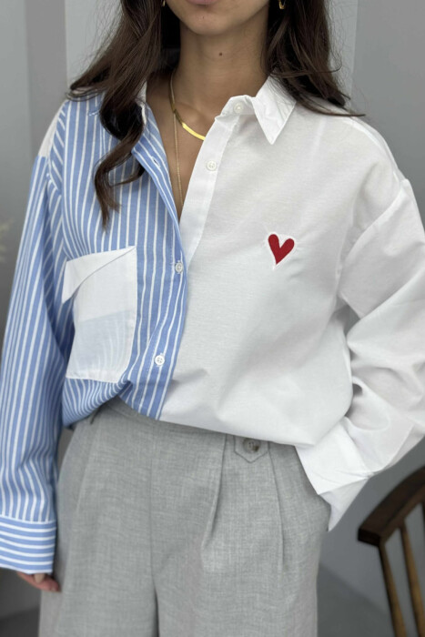 TWO COLORS HEART WOMAN SHIRT BLUE-WHITE/BLBA - 5