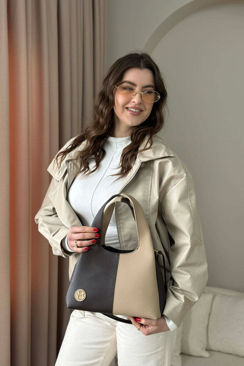 TWO COLORS LEATHER WOMAN BAG BEIGE+DARK BROWN/BEZHE+KAFE ERRET - 1