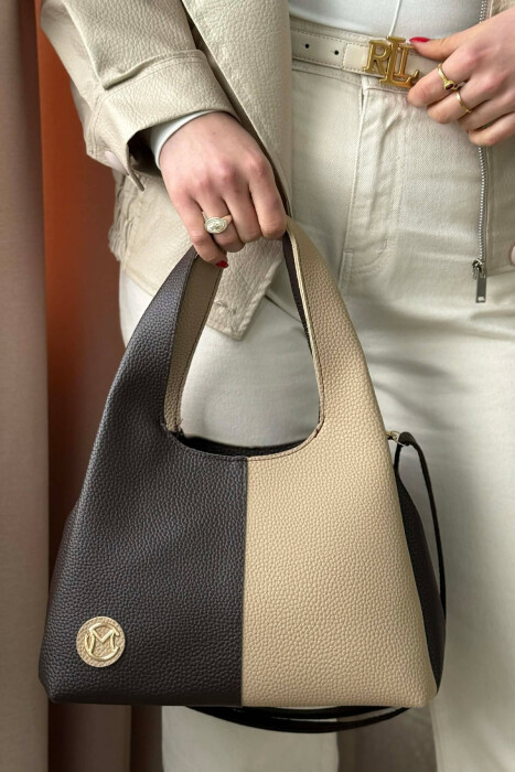 TWO COLORS LEATHER WOMAN BAG BEIGE+DARK BROWN/BEZHE+KAFE ERRET - 4