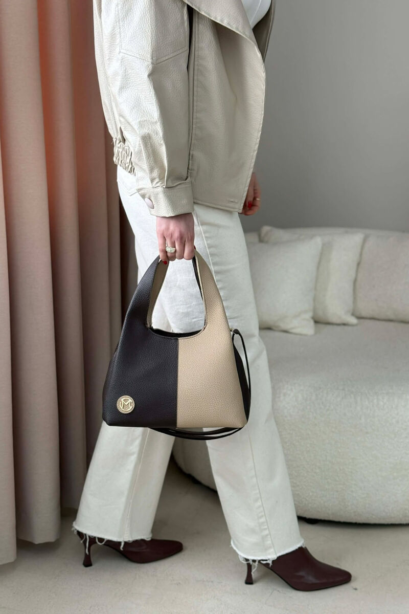 TWO COLORS LEATHER WOMAN BAG BEIGE+DARK BROWN/BEZHE+KAFE ERRET - 5