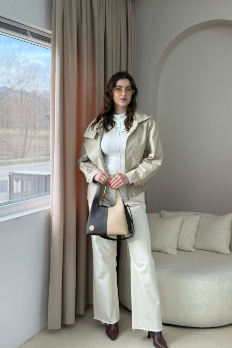 TWO COLORS LEATHER WOMAN BAG BEIGE+DARK BROWN/BEZHE+KAFE ERRET - 6