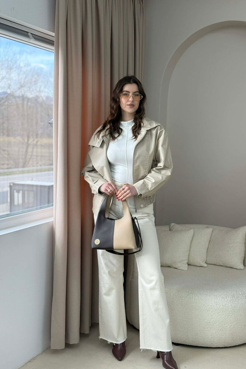 TWO COLORS LEATHER WOMAN BAG BEIGE+DARK BROWN/BEZHE+KAFE ERRET - 6