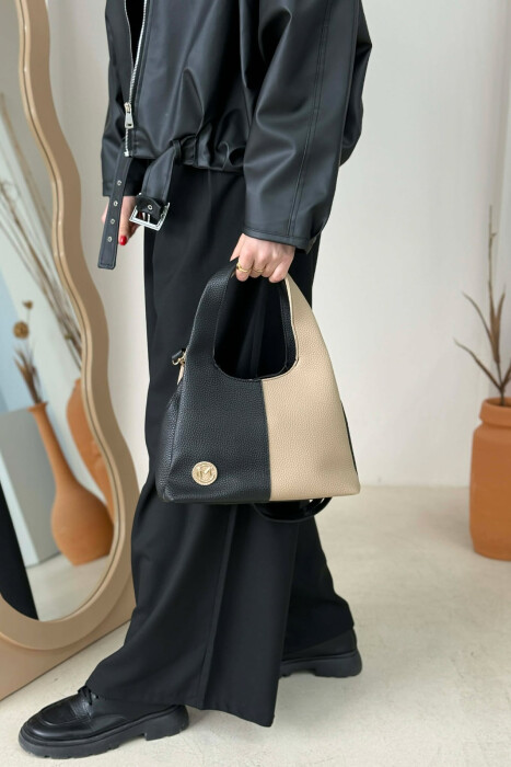 TWO COLORS LEATHER WOMAN BAG BLACK-BEIGE/ZEBE - 2
