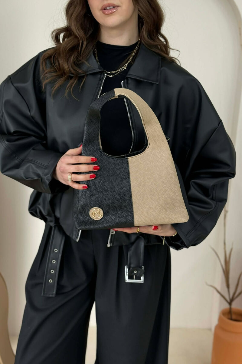 TWO COLORS LEATHER WOMAN BAG BLACK-BEIGE/ZEBE - 4