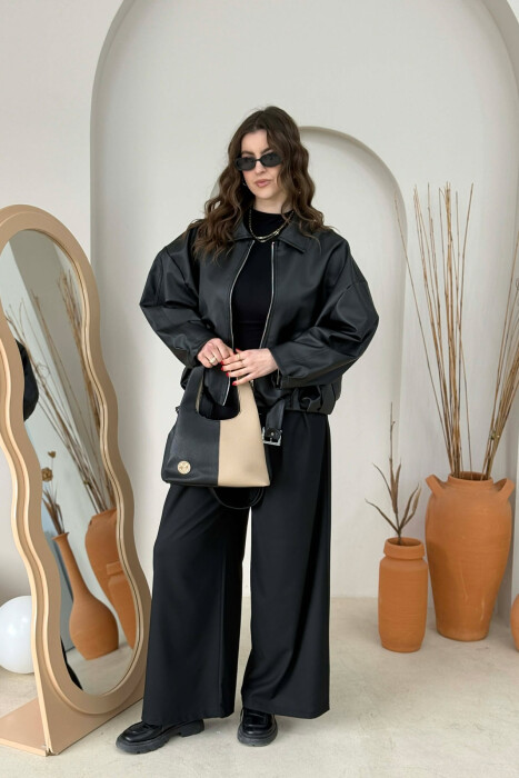 TWO COLORS LEATHER WOMAN BAG BLACK-BEIGE/ZEBE - 5